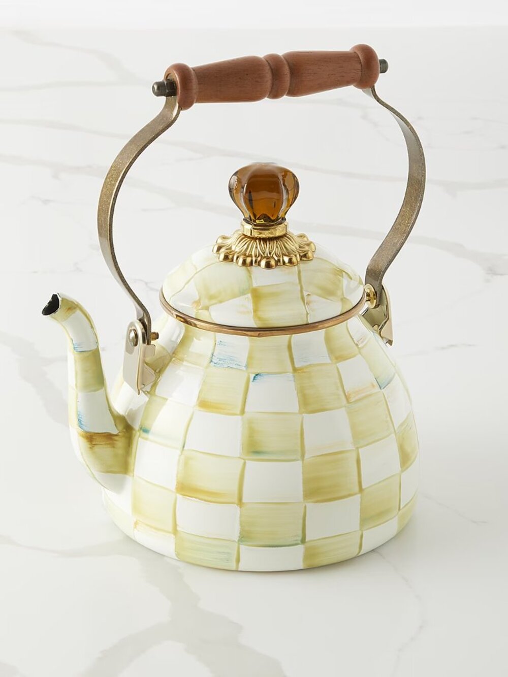 Authentic MacKenzie-Childs Parchment Check 2QT Tea Kettle - Rare / Retired